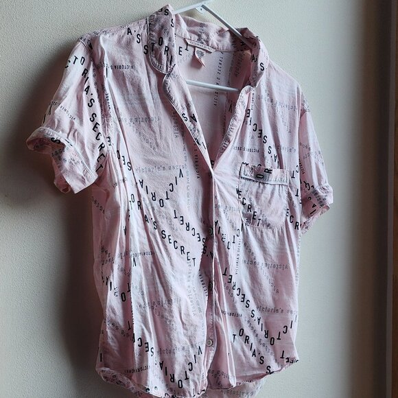 Victoria's Secret Pink/Black Cotton Blend Button Down Pajama Shirt Size Small - Picture 3 of 16